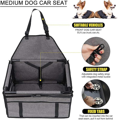 GENORTH Dog Car Seats for Small and Medium Dogs,Portable Puppy/Pet Car Booster Seat with Clip-On Leash and Mesh Window for Pet Up to 20 lbs
