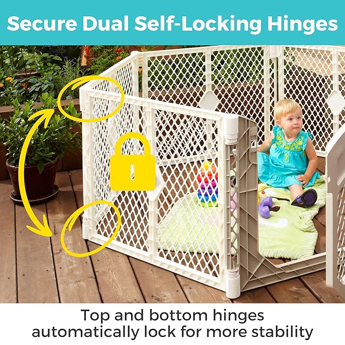 Toddleroo by North States - Superyard Ultimate Play Yard: Freestanding 6-Panel Baby Playpen with Door - Indoor or Outdoor Use - Made in USA - Encloses Up to 18.5 Square Feet - 26 Inches Tall - Ivory