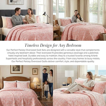 Southshore Fine Living, Inc. Twin XL Quilt Bedding Set, Boho Coverlet, Reversible Quilt, All Season 2-Piece Set with One Matching Quilted Pillow Sham, All Season Twin/XL Bedspreads for Adult, Coral