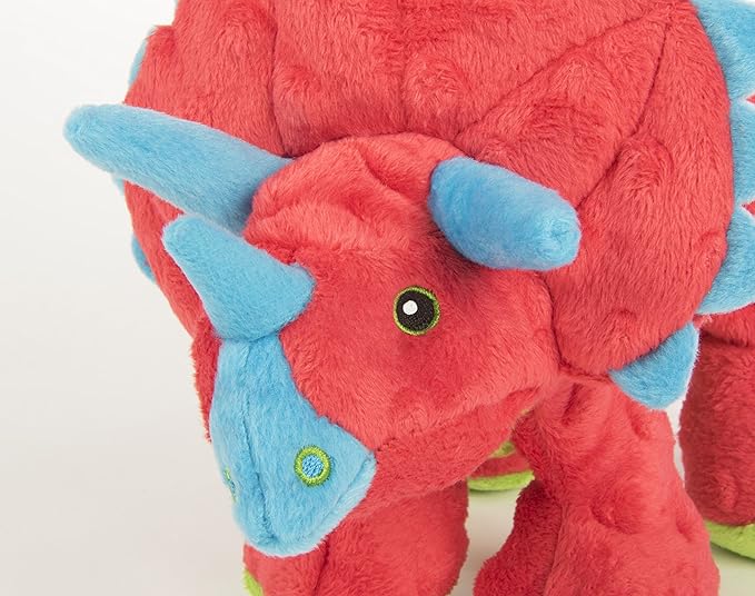 goDog Dinos Frills Squeaky Plush Dog Toy with Chew Guard Technology, Durable Fabric & Squeaker for Active Play, Red, Large