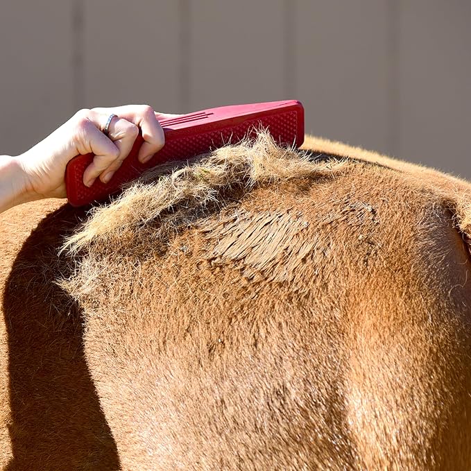StripHair Gentle Groomer - Original for Horses Dogs 6-in-1 Shedding Grooming Coat Shine Massage Tool (Red)