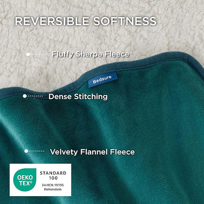 Bedsure Waterproof Blanket for Bed - Sherpa Fleece Waterproof Dog Blankets for Large Dogs, Pet Blankets for Bed/Couch/Dog Crate, Soft Plush Reversible Furniture Protector, Queen Size, 90"x86", Green