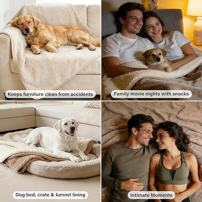 Catalonia Waterproof Pet Blanket for Sofa, Bed & Couch - Reversible Leakproof Fleece Furniture Protector Cover - Liquid Pee Proof Dog Cat Blanket for Small Medium Large Pets, Camel, 60" x 80"