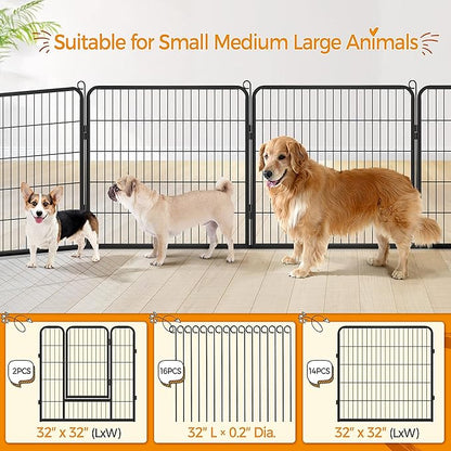 Yaheetech Wide Panel Dog Playpen, 16 Panels 32 inch High Pet Pen with Gate, Portable Indoor Outdoor Fence for Medium/Large Breed Dogs