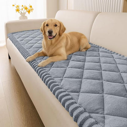 Smiry Fuzzy Couch Cover for Dogs, Non Slip Washable Pet Sofa Cover, Scratch Proof Hair Resistant Plush Sofa Slipcover, Pet Friendly Couch Cushion Protector for Cat, Grey, 27.6" x 88"
