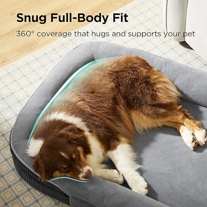 Bedsure Orthopedic Dog Bed Medium Size Dog - 360° Oval Bolster Medium Dogs Beds for Senior Dogs with Waterproof Washable Cover, Comfort Pet Sofa Couch with Ultra-Soft Fleece, Grey, 30"