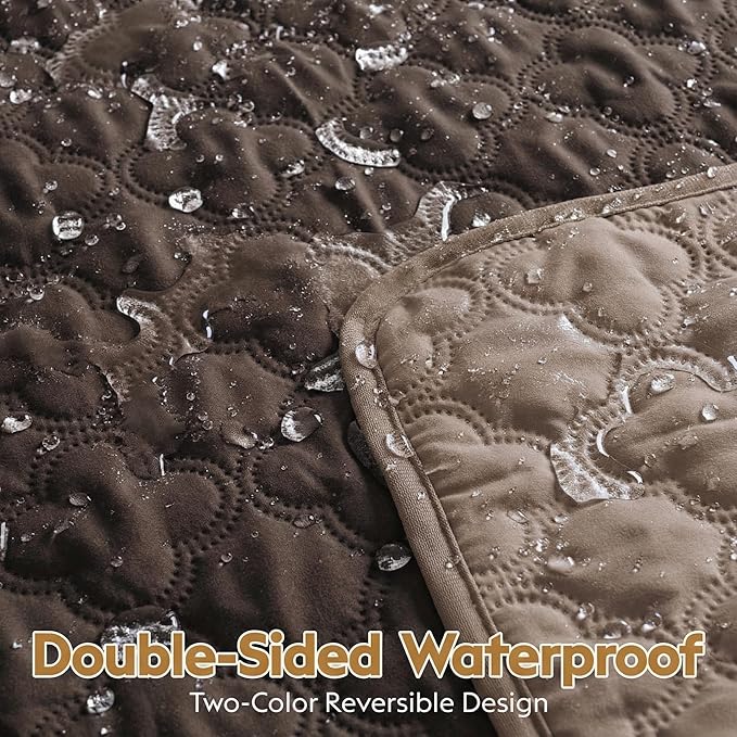 FunFurry Waterproof Dog Blanket, Couch Cover for Dogs Washable, Reversible Dog Bed Cover, Couch Furniture Protector. (Dark＆Light Brown, 82 X 120 Inch - 1 Pack)