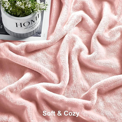 DREAMNINE Oversized Soft Plush Fleece Throw Blanket Twin Size 60" x 80", Decorative Large Solid Lightweight Fluffy Velvet Bed Blankets, Big Cute Cozy Accent Shag Fuzzy Flannel Blanket for Bedroom,Pink