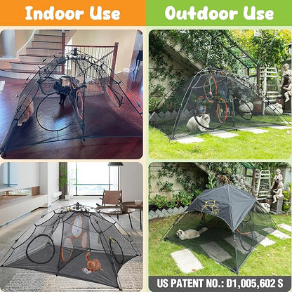 Tent Pop Up Cat Tent, Portable Lightweight Cat Playpen with 3 Holes, Indoor Outdoor Pet Enclosure w/Carry Bag, Foldable Interactive Cat Play House for Cats Kittens（Patented