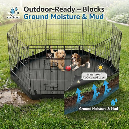 PJYuCien Octagonal Playpen Bottom Pad for 24" Side Metal Pet Pen, Waterproof 600D Oxford with Raised Edges & Snap Hooks, Washable for Puppy Small Animals, Black