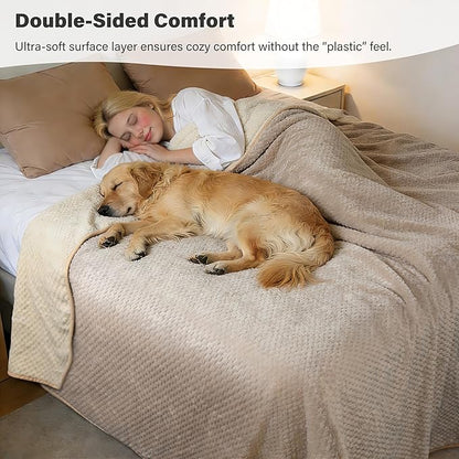 Catalonia Waterproof Pet Blanket for Sofa, Bed & Couch - Reversible Leakproof Fleece Furniture Protector Cover - Liquid Pee Proof Dog Cat Blanket for Small Medium Large Pets, Camel, 40" x 30"