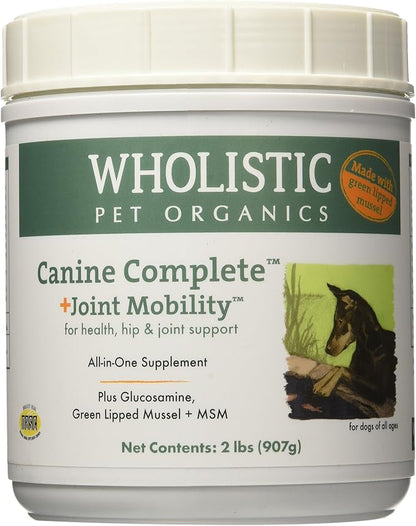 Wholistic Pet Organics - Hip and Joint Supplement for Dogs & Cats - Cat & Dog Joint Supplement - Green Lipped Mussels, Glucosamine, Chondroitin for Dogs & Cat Mobility Support - 2 Lb - 90 Scoops