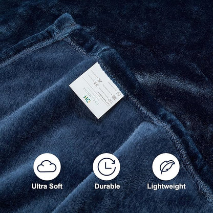 DREAMNINE Large Soft Plush Fleece Throw Blanket 60" x 80", Solid Shag Minky Lightweight Fuzzy Flannel Blanket for Bedroom, Luxury Washable Cozy Warm Velvet Blankets for Couch Sofa, Twin Size,Navy Blue