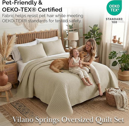 Southshore Fine Living, Inc. Oversized King Quilt Bedding Set, Taupe Quilt California/King Size Bedspread with 2 Matching Pillow Shams, Microfiber Soft & Cozy Bedding Coverlet, Taupe