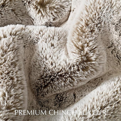 EVERGRACEHOME Luxury Soft Faux Chinchilla Fur Throw Blanket for Couch, Warm Thick Heavy Winter Throw Blanket 1220GSM for Bed, Fluffy Cozy Mink Blanket with Reversible Velvet, Champagne Fawn, 60"x80"