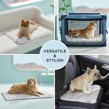 Bedsure Cooling Dog Mat Extra Large, Q-Max>0.5 XL Thin Breathable Cold Crate Pad for Pet, Portable Washable Kennel Bed for Summer Active Dog with Chill Soothing Fabric to Rapid Cooling, 41x28, Grey