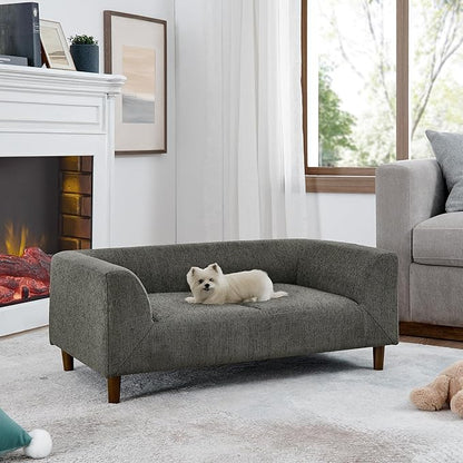 Dog Sofa Couch for Medium Dogs with Backrest and Armrest, Memory Foam Dog Sofa Bed, Modern Elevated Pet Couch Bed with Wooden Legs, Dark Grey