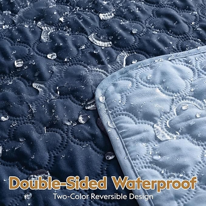 FunFurry Waterproof Dog Blanket, Couch Cover for Dogs Washable, Reversible Dog Bed Cover, Couch Furniture Protector. (Dark＆Light Blue, 40 X 50 Inch - 1 Pack)