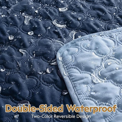 FunFurry Waterproof Dog Blanket, Couch Cover for Dogs Washable, Reversible Dog Bed Cover, Couch Furniture Protector. (Dark＆Light Blue, 82 X 120 Inch - 1 Pack)