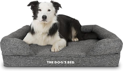 The Dog’s Bed Orthopedic Memory Foam Dog Bed with Bolsters for Large Dogs, Waterproof Washable Cover, Anti-Slip Base, Calming Surface – CertiPUR-Certified Foam, Largeinen Fabric, Grey Linen, Large