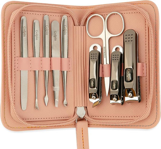 9 Pcs Manicure Set for Women Men & – Stainless Steel Manicure & Pedicure Kit with Travel Nail Grooming Case, Nail Clippers, Cuticle Tools – Gift-Ready Mens Manicure Kit & Womens Grooming Set