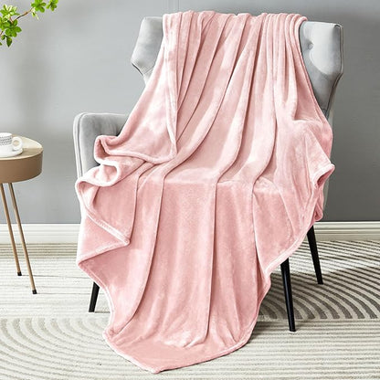 DREAMNINE Oversized Soft Plush Fleece Throw Blanket Twin Size 60" x 80", Decorative Large Solid Lightweight Fluffy Velvet Bed Blankets, Big Cute Cozy Accent Shag Fuzzy Flannel Blanket for Bedroom,Pink