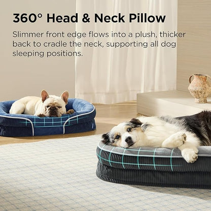 Bedsure L Plus Orthopedic Dog Beds Large Sized Dog - 360° Oval Bolster Large Dogs Bed for Senior Dogs with Waterproof Washable Cover, Big Comfort Pet Sofa Couch with Ultra-Soft Fleece, Navy Blue, 38"