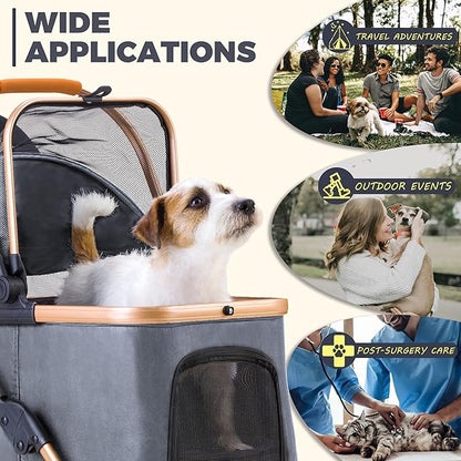 Pet Stroller for Small Dogs, Lightweight Small Dog Stroller for Dogs Cats with 6 Shock Absorption System, Detachable Carrier Suitable for Car Seat & Hand Carry, Safe Outings, Gray