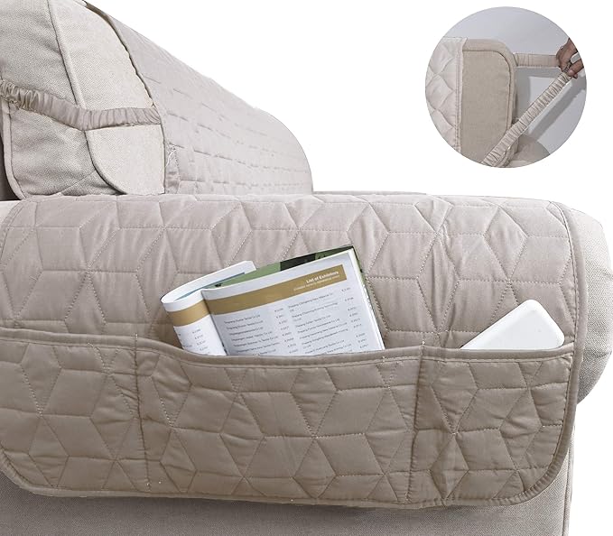 Ameritex Waterproof Nonslip Recliner Cover Christmas Decor Stay in Place, Dog Couch Recliner Cover Furniture Protector for Pets and Kids (Beige, 30'')