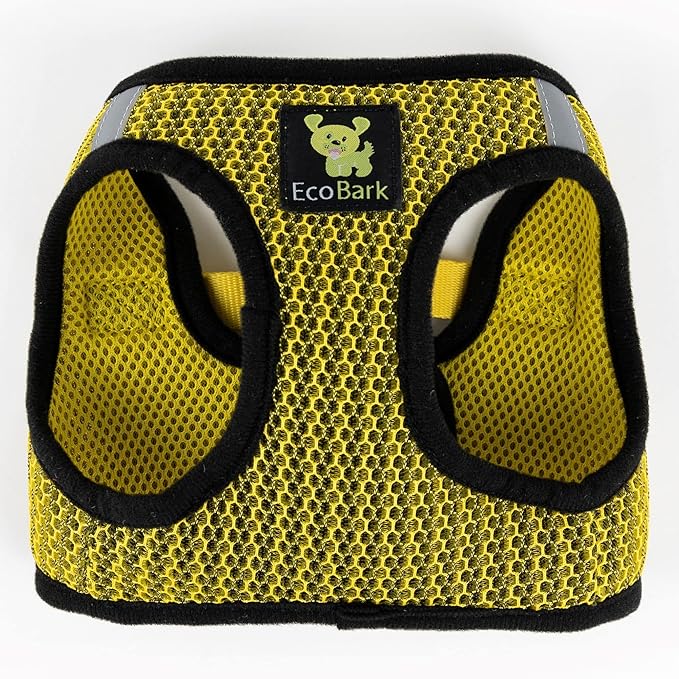 EcoBark Step in Dog Harness - Eco-Friendly Dog Harnesses for for Small & Medium Breed Dogs - Reflective and Adjustable Chest Body Halter Vest -Soft Luxurious Mesh (Yellow Sport, XL)