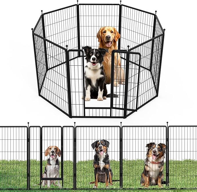 HealSmart Dog Playpen 40 Inch 8 Panels, Heavy Duty Metal Portable Pet Playpen Indoor Outdoor for Camping, Yard, RV, Garden Fence, Privacy Patio, Black
