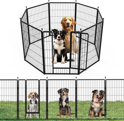 HealSmart Dog Playpen 40 Inch 8 Panels, Heavy Duty Metal Portable Pet Playpen Indoor Outdoor for Camping, Yard, RV, Garden Fence, Privacy Patio, Black