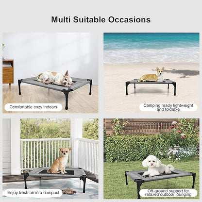 Raised Dog Bed Cooling Cot for Indoor Outdoor Use Portable Waterproof Mesh Pet Bed Washable for Large Medium Small Dogs, Grey