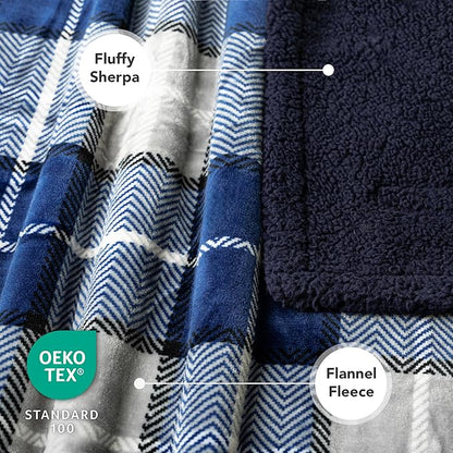 PetAmi Waterproof Dog Blanket for Medium Large Dog Puppy Cat Throw for Couch Cover Leakproof Protection, Sherpa Fleece, Reversible Soft Washable 60x40 Plaid Navy Blue