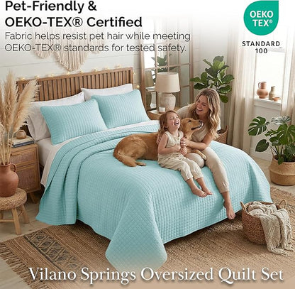 Southshore Fine Living, Inc. Oversized King Quilt Bedding Set, Microfiber Comforter Blue, Pet Hair Resistant Bedding California King Size Quilt Coverlet Bedspread Set with 2 Shams, Sky Blue Quilts