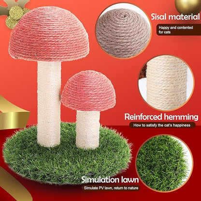 PowerKing Mushroom Cat Scratching Post, 15 x12 Inches Claw Scratching Post for Kitty, Natural Sisal Cat Scratchers Pole, Cat Interactive Toys, Cat Tree Tower (Pink)