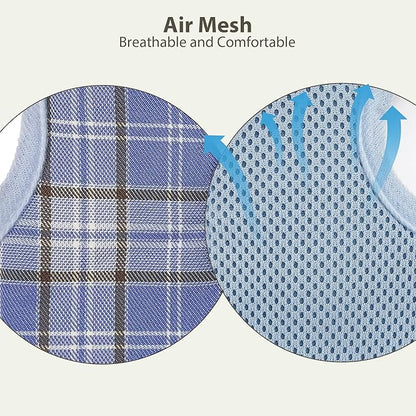 AIITLE Adjustable Bunny Harness & Leash Set - Soft Mesh Liner, Comfort Fit Plaid Pattern Vest with Magic Tape Design, Portable for Small Animal Pets Rat Squirrel Ferret Puppy Cat, Blue L