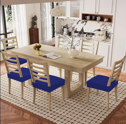 Smiry Waterproof Seat Covers for Dining Room Chairs Set of 4, Stretch Jacquard Removable Washable Chair Seat Slipcovers Protector, No Rear Covers, Royal Blue