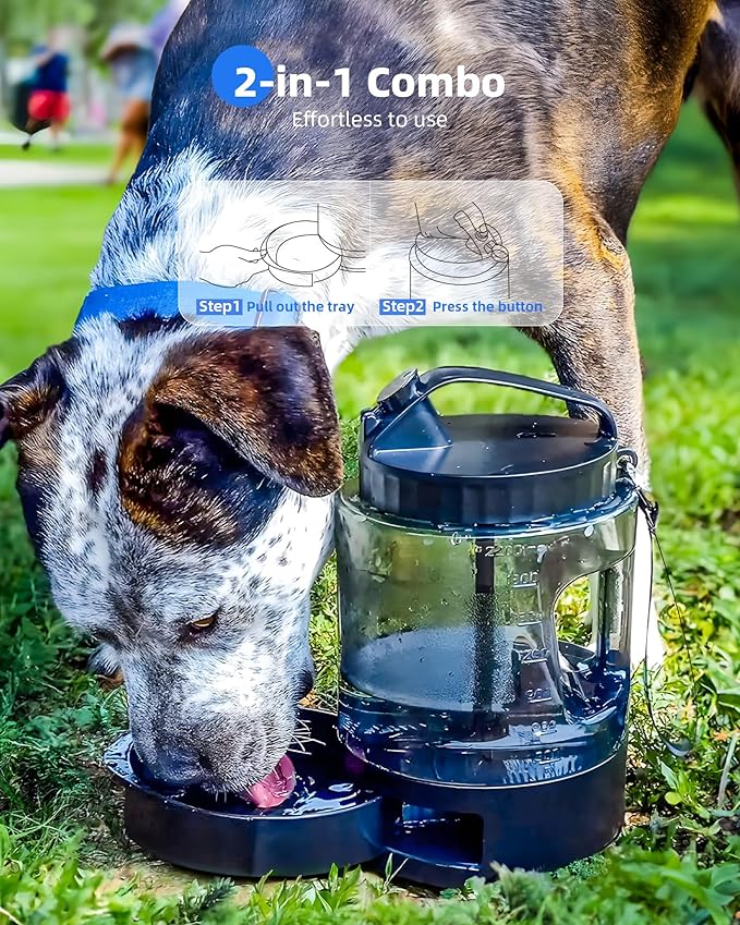 lesotc Dog Travel Water Bottle Portable with Pull-Out Drinking Bowl, 77oz Large Travel Water Bowl Dispenser for Dogs Camping Essentials Hiking Beach Road Trip Park Walking On The Go Must Haves, Black