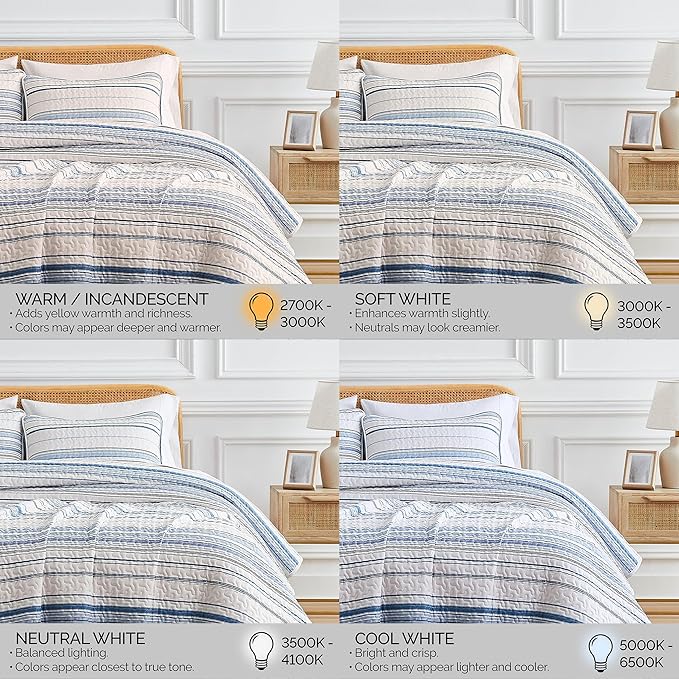 Southshore Fine Living, Inc. Oversized Queen Quilt Set, Striped Blue/White Quilt Bedspread Queen/Full, 3-Piece Coastal Bedding Set with Lightweight Coverlet and Matching Quilted Shams, Blue Stripes
