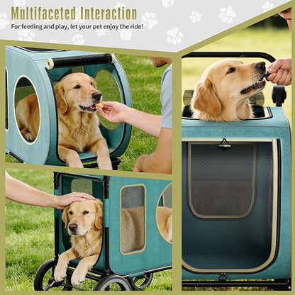 kepptory Dog Stroller with Large Dog House, XL Pet Stroller for 2 Small Dogs with Panoramic Sunroof, Adjustable Handle, Storage Organizer and Sturdy Metal Frame,32.4Lx19.3Wx23.6H(House Size)