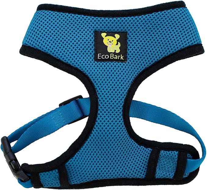 EcoBark Dog Harness - Eco-Friendly Max Comfort Harnesses - Luxurious Soft Mesh Halter - Over the Head Harness Vest- No Pull and No Choke for Puppy, Small Breeds & Medium Dogs (Large, Teal Blue)