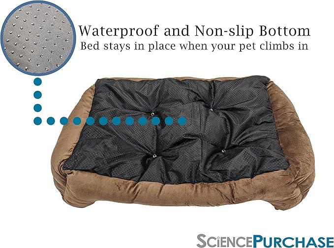 SciencePurchase Large 31" × 24" Luxury Pet Bed for Dogs or Cats - Super Soft, Machine Washable with Waterproof Non-Slip Underside, Low Wall for Easy Entering & Exiting, Folds for Travel & Storage