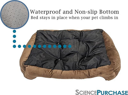 SciencePurchase Large 31" × 24" Luxury Pet Bed for Dogs or Cats - Super Soft, Machine Washable with Waterproof Non-Slip Underside, Low Wall for Easy Entering & Exiting, Folds for Travel & Storage