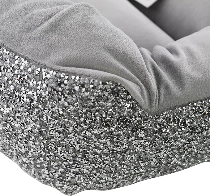 Sparkles Home Pet Bed, Sparkling Rhinestones, Soft, Comfortable Velvet, for Lounging Dogs, Cats, Pets, Silver, Small, Sold Individually
