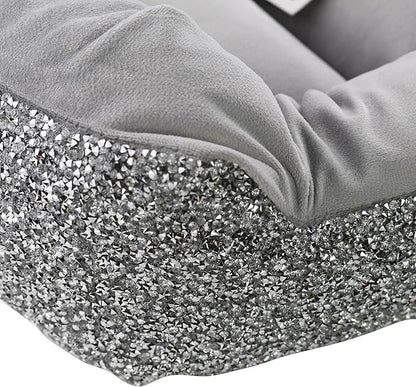 Sparkles Home Pet Bed, Sparkling Rhinestones, Soft, Comfortable Velvet, for Lounging Dogs, Cats, Pets, Silver, Large, Sold Individually