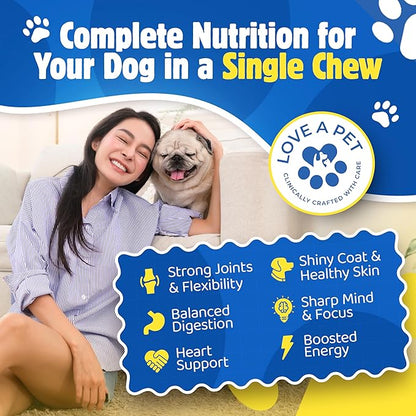 Enhanced Multivitachew – Dog Supplies Multivitamin Soft Chews with Glucosamine for Dogs – Supports Joints, Skin, Coat & Digestion – Dog Vitamins & Omega, Probiotics – 120 Bacon Chews