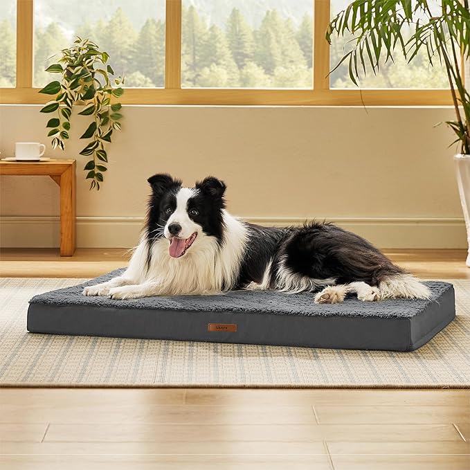 LE SURE Washable Dog Bed Cover Replacement - Large Size Plush Fleece Cover for Orthopedic Egg Crate Foam Pet Mat 36x27x3 Inches, Dark Grey