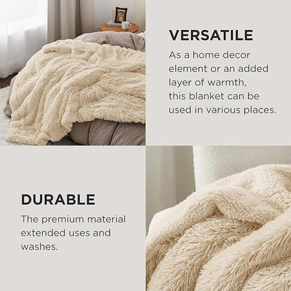 Bedsure GentleSoft Fluffy Beige Blankets Queen Size for Bed, Thick Sherpa Faux Fur Fleece Fuzzy Plush Winter Warm Heavy Soft Queen Blankets, Bedroom Decor Beige Gifts Cozy Gifts for Women Men, 90x90