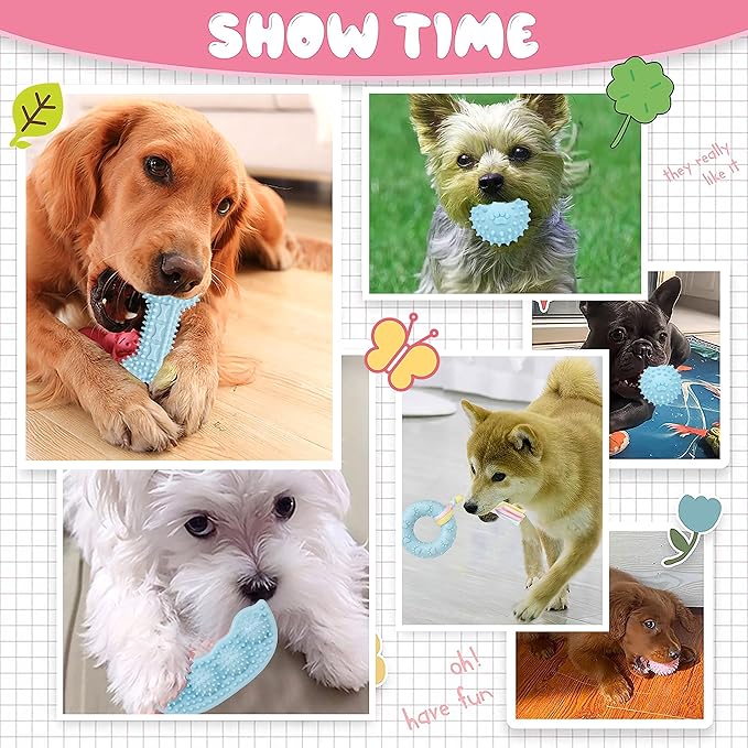 6 Pack Pet Dog Puppy Chew Toys for Teething Small Dogs,Soft Natural Rubber Blue Interactive Dog Puppy Toys Fun Cleaning Squeaky,Funny Dog Chew Toys for Small Medium Breed